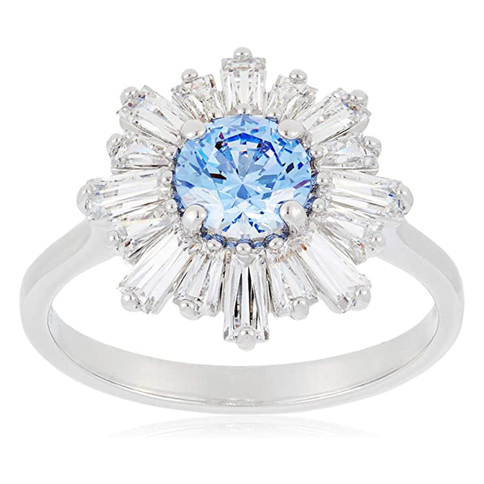 SWAROVSKI Womens Sunshine Floral Rhodium Plated Blue Clear Crystal Ring - SV-5536743