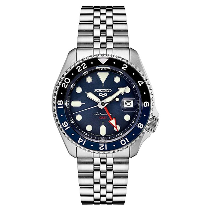 Seiko Men's Blue Dial Silver Stainless Steel Band Automatic Watch - SSK003
