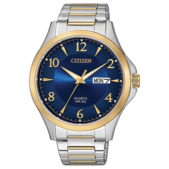 Citizen Mens Japanese-Quartz Blue Dial Two Tone Band Stainless-Steel Strap Casual Watch - BF2005-54L