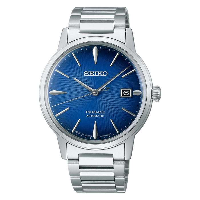 Seiko Men's Blue Dial Silver Stainless Steel Band Automatic Watch - SRPJ13