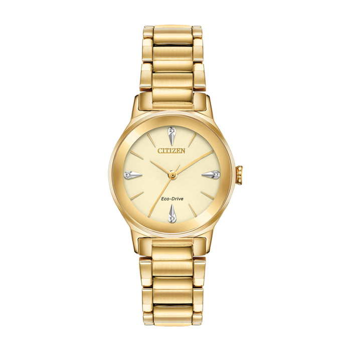 Citizen Eco-Drive Womens Gold-Tone Stainless Steel Band Gold-Tone Quartz Dial Watch - EM0732-51P
