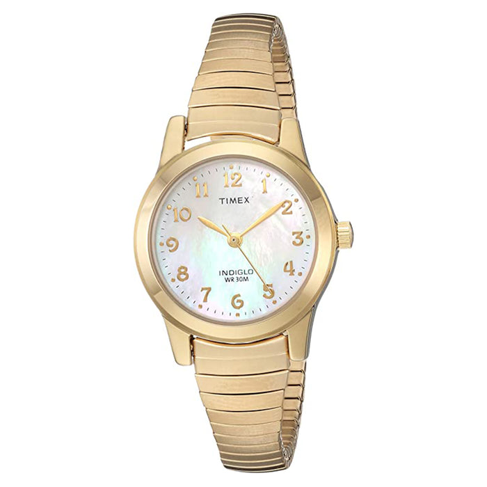 Timex Womens Essex Avenue Mother of pearl Dial Gold-Tone Stainless Steel Expansion Band Watch - TW2R635