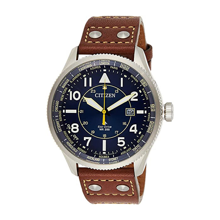 Citizen Mens Promaster Nighthawk Blue Dial Brown Band Stainless Steel Watch - BX1010-11L