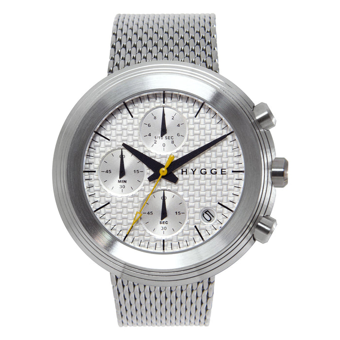 Hygge Mens 2312 Series Chronograph Stainless Watch - Silver Mesh Bracelet - Silver Dial - MSM2312CCH