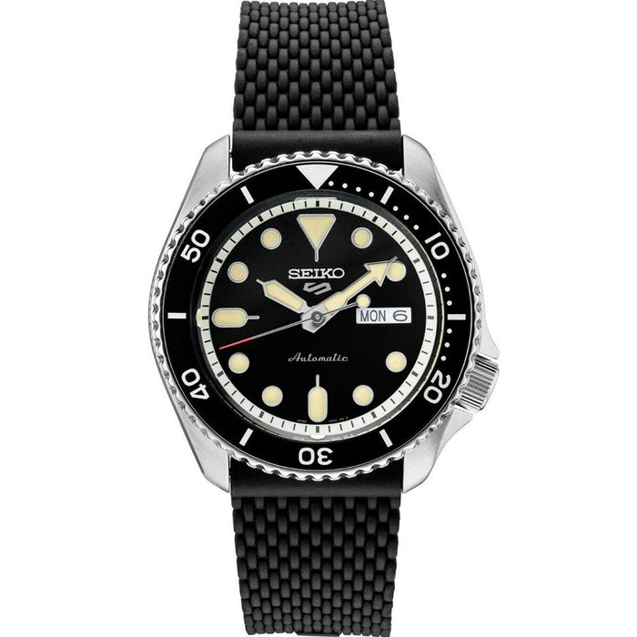 Seiko Mens 5 Sports Silicone Strap Black Dial Automatic Watch - SRPD95 - WatchCo.com