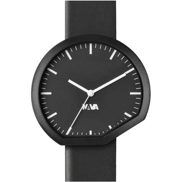 Nava Men's Ora Analog Stainless Watch - Black Leather Strap - Black Dial - 0430N
