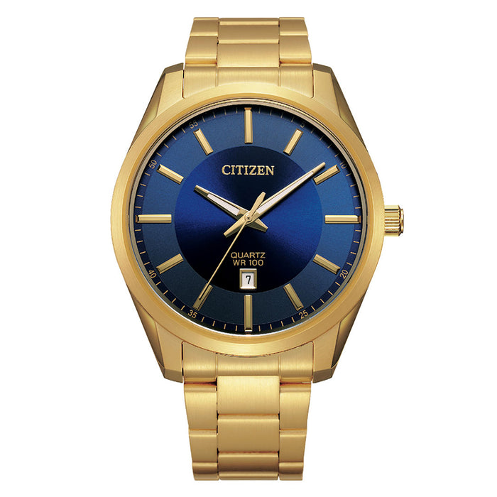 Citizen 20 Casual Men's Gold Stainless Steel Band Blue Quartz Dial Watch - BI1032-58L