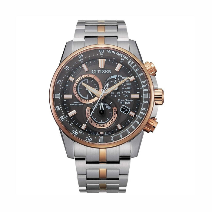 Citizen Men's Eco-Drive PCAT Radio Controlled Two-Tone Stainless Steel Bracelet Gray Dial Analog Watch - CB5586-58H