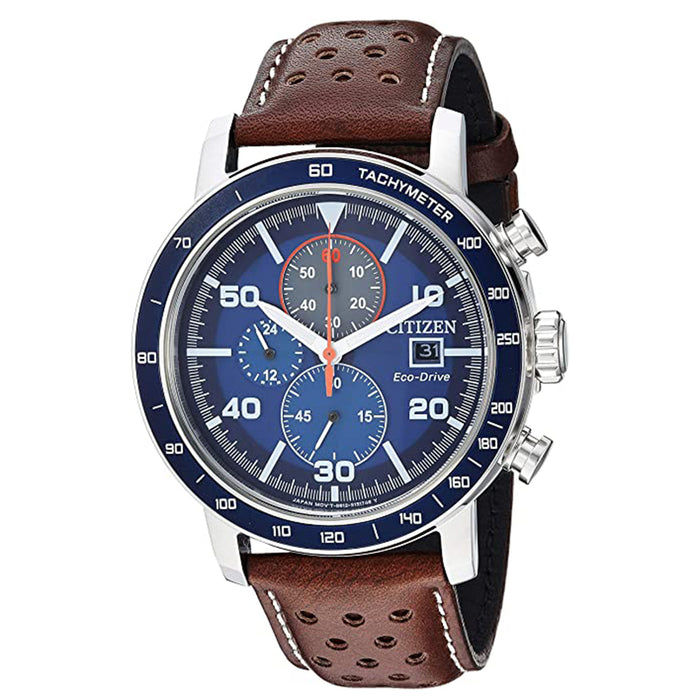 Citizen Mens Eco-Drive Blue Dial Brown leather band Watches - CA0648-09L