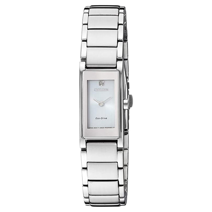 Citizen Womens Eco-Drive Axiom Rectangle Silver-Tone Dial Band Stainless-Steel Strap Casual Watch - EG7050-54A
