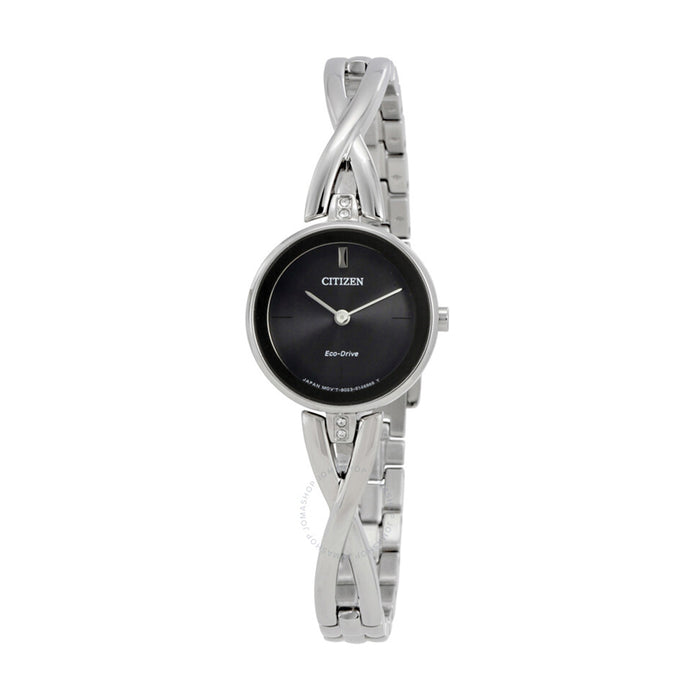 Citizen Womens Eco Drive Silver Stainless Steel Case Black Dial Round Analog Watch - EX1420-50E
