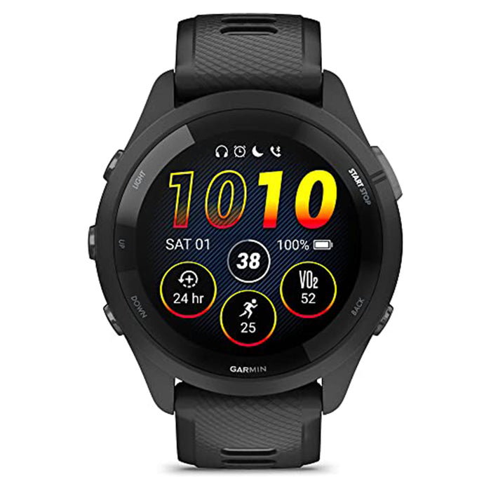 Garmin Forerunner 265 Black and Powder Gray Silicone Band AMOLED Display Training Metrics and Recovery Insights Running Smartwatch - 010-02810-00