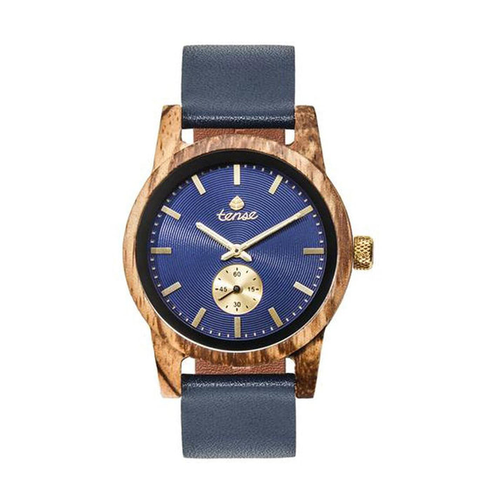 Tense Unisex Zebrawood Blue Leather Band Nevy Dial Watch - B4701Z-BL