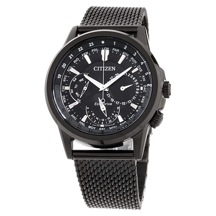 Citizen Mens Calendrier Eco-Drive Black Dial Band Stainless Steel Watch - BU2025-76E