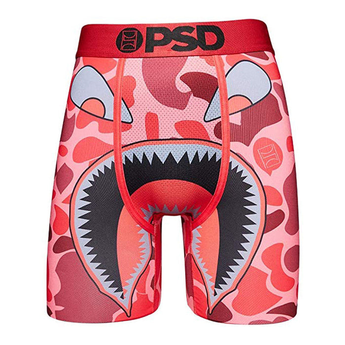 PSD Mens Stretch Elastic Wide Band Boxer Brief Bottom Red Rojo Warface Print Breathable Underwear