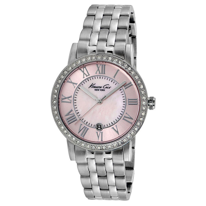 Kenneth Cole New York Womens Stainless Steel Case and Bracelet Roman Numeral MOP Pink Dial Silver Watch - KC4981