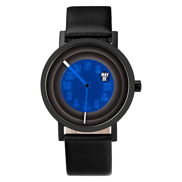 Projects Mens Foretell Analog Stainless Watch - Black Leather Strap - Blue Dial - 7216B