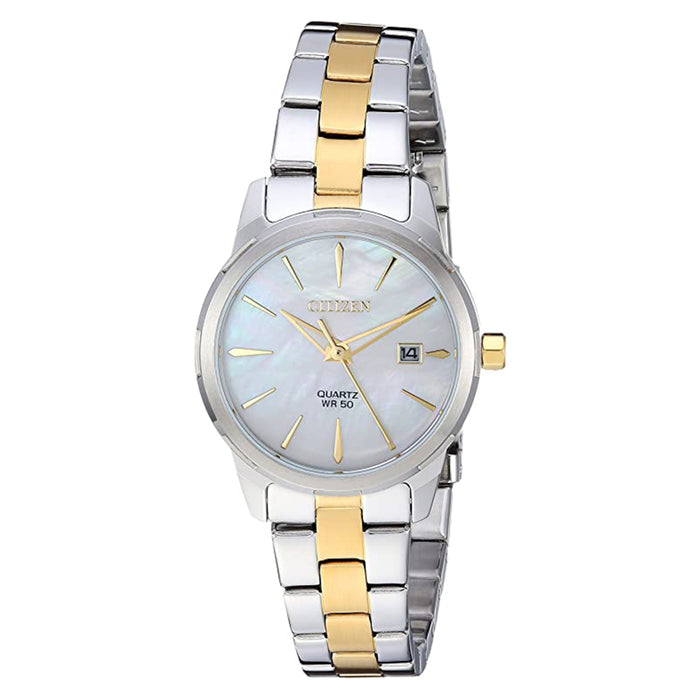 Citizen Women's Mother of pearl Dial Two Tone Stainless Steel Band Quartz Watch - EU6074-51D