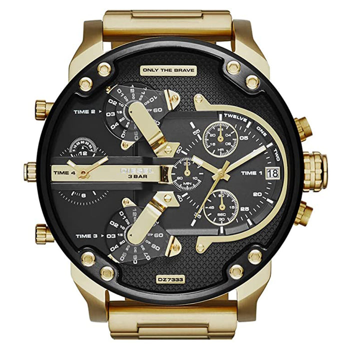 Diesel Mens Black Dial Gold Stainless Steel Band Quartz Watch - DZ7333