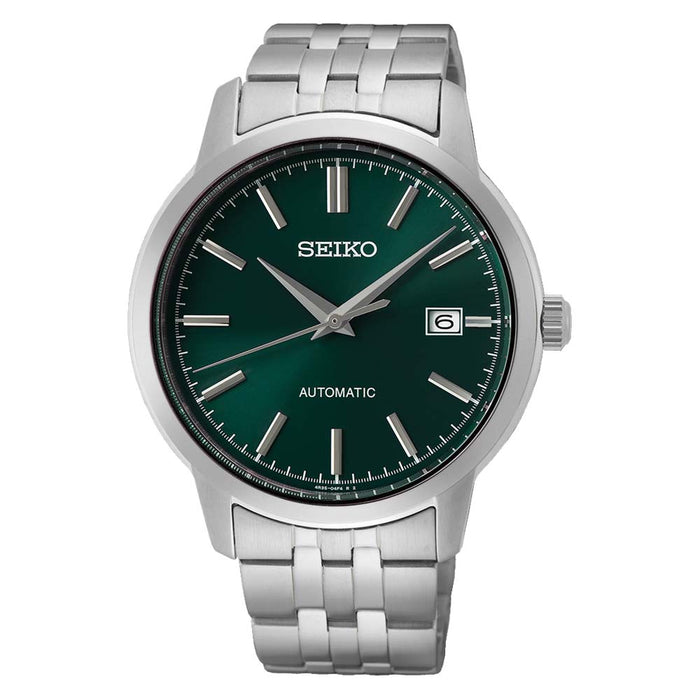 Seiko Men's Green Dial Silver Stainless Steel Band Automatic Watch - SRPH89
