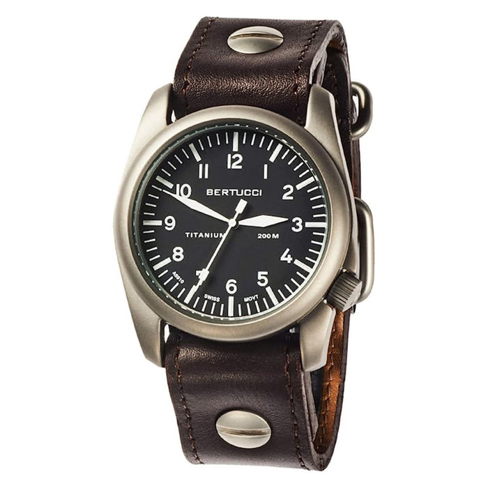 Bertucci Men's A-4T Black Dial Vintage Brown Leather Band Swiss Quartz Watch - 13403