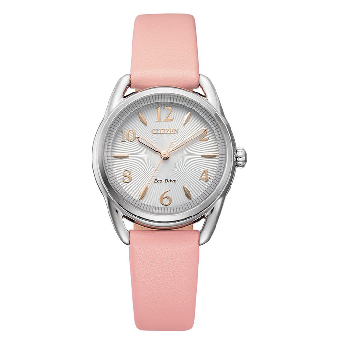 Citizen Eco-Drive Women's Pink Leather Strap Silver Dial Analog Drive Watch - FE1210-07A