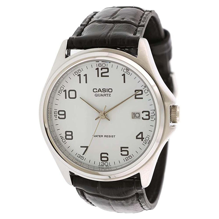 Casio Men's White Dial Black Leather Band Quartz Watch - MTP-1183E-7BDF