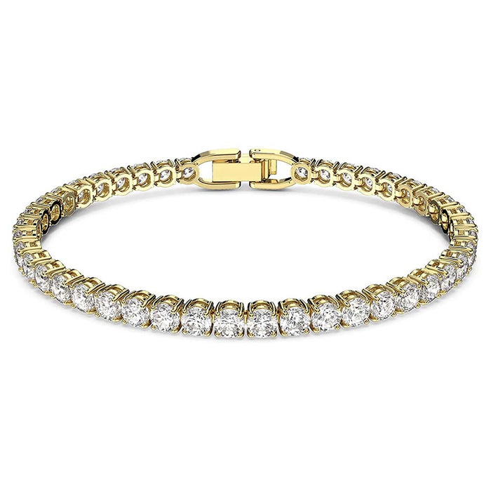 Swarovski Women's White Crystals with Gold Tone Plated Band Tennis Deluxe Crystal Bracelet - 5511544
