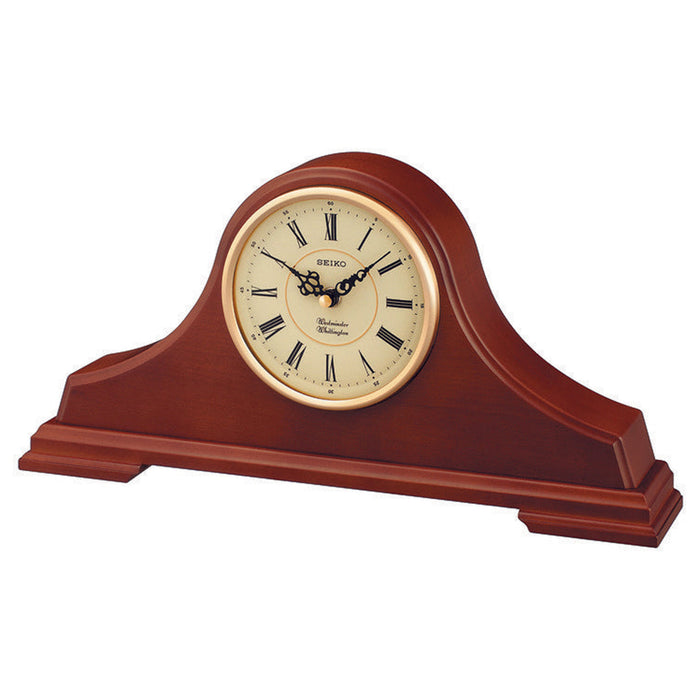Seiko Mantel Chime Wood Clock - Black Hands - Gold Dial - QXJ008BLH