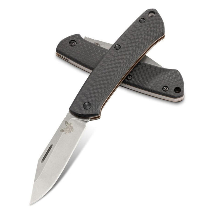 Benchmade Proper Slipjoint Stonewashed S90V Clip Point Blade Carbon Fiber Handles Folding 2.82 Knife - BM-318-2