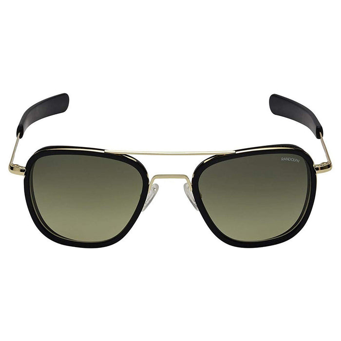 Mens Black/Gold Frame Green Lens Aviator Full-Rim Sunglasses - AI004