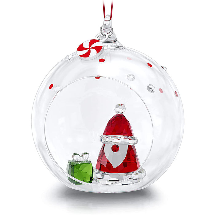 Swarovski White Crystal on Red Satin Ribbon Holiday Cheers Santa Claus Ball Ornament for Home Decor - 5596382