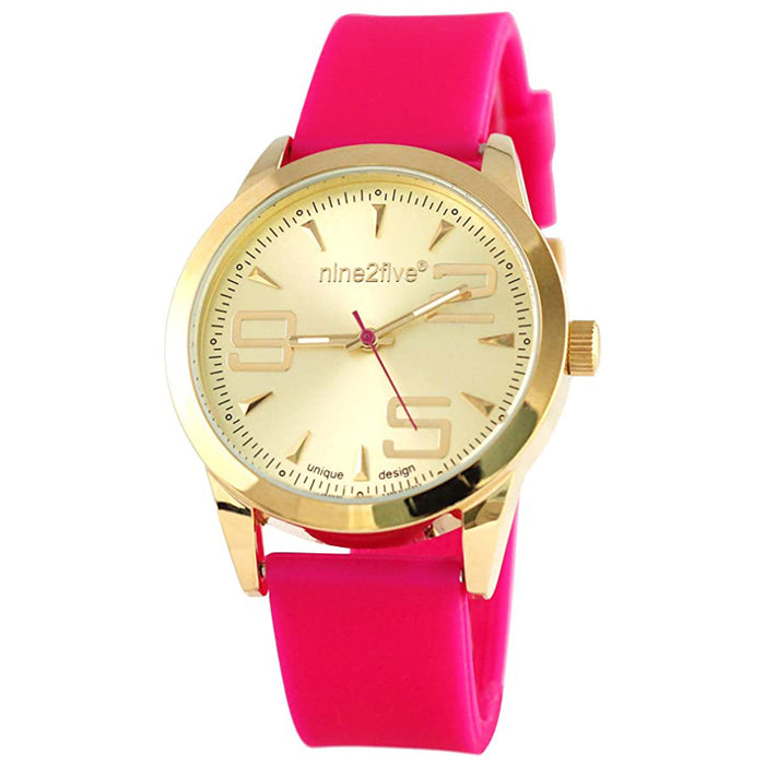 Nine2Five Women's Gold Dial Pink Band Miyota Watch - AEVY07RSGL
