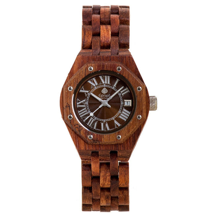 Tense Wood Mini Oregon Mens Wood Case and Bracelet Brown Dial African Rosewood Watch - M5800R