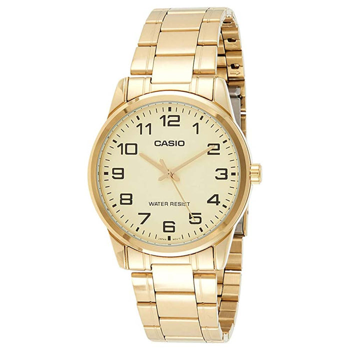 Casio Men's Gold Dial Stainless Steel Band Quartz Watch - MTP-V001G-9BUDF