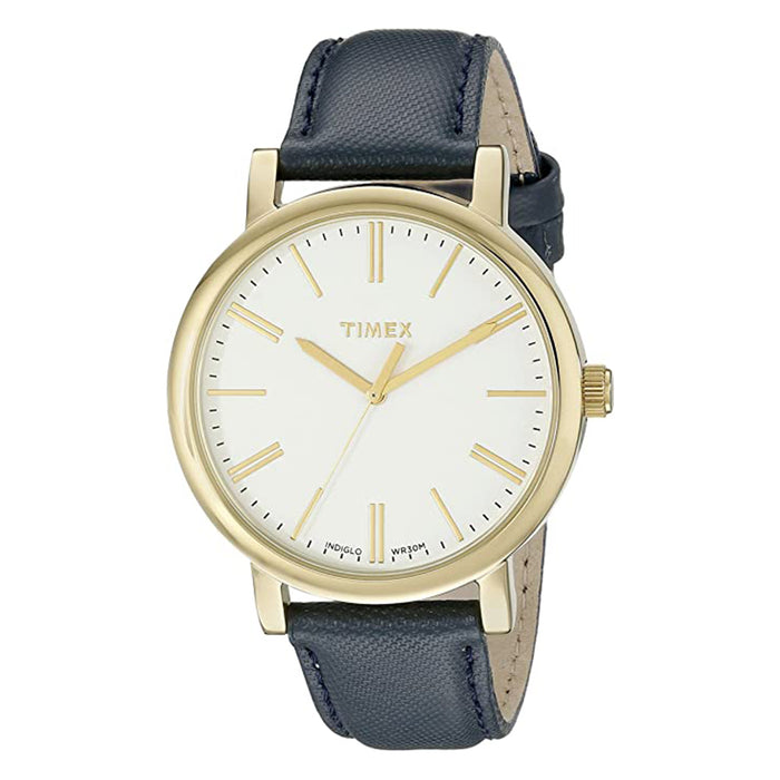 Timex Womens Originals White Dial Gold-Tone Blue Leather Band Watch - TW2P63400