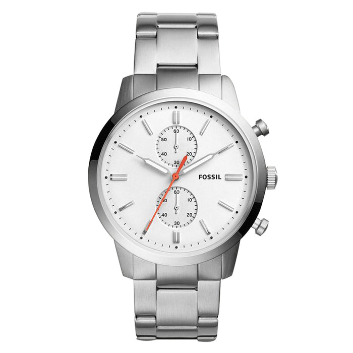 Fossil Townsman Mens Silver Stainless Steel Band White Quartz Chronograph Dial Watch - FS5346