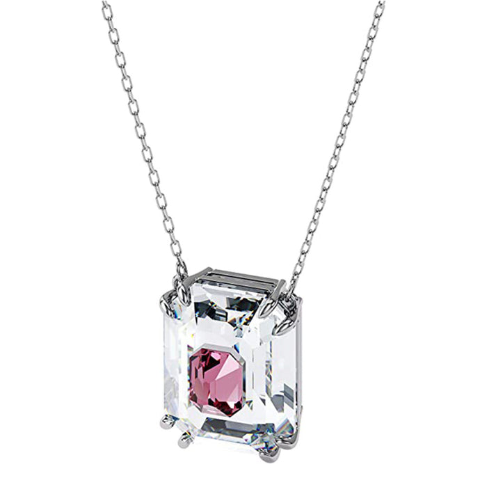 Swarovski Women's White Layered Pink and Clear Octagon-Cut Crystals with Rhodium Finish Chain Chroma Pendant Necklace - 5608647