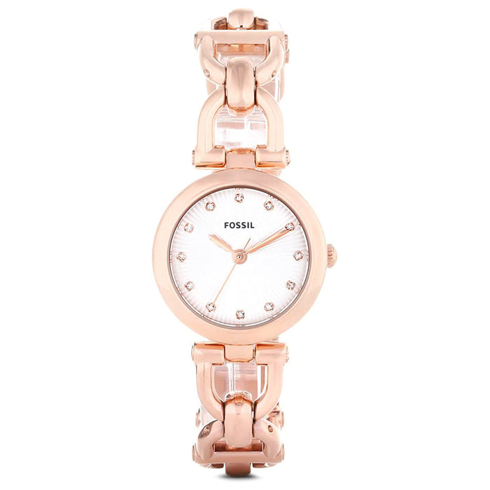 Fossil Women's Olive Crystal Analog Stainless Watch - Rose Gold Bracelet - White Dial - ES3350