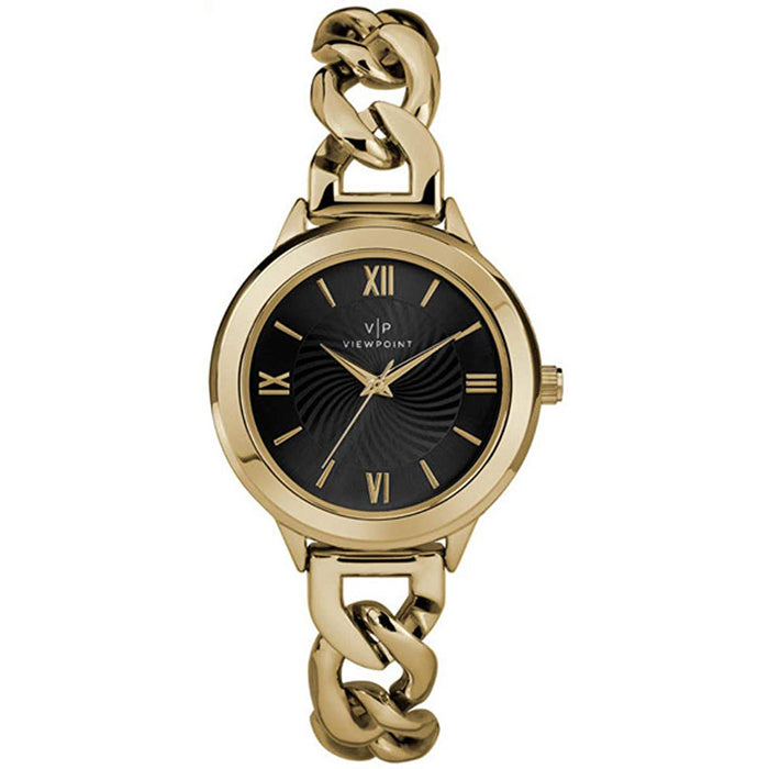 Timex Viewpoint Womens Gold-Tone Aloy Bracelet Black Analog Dial Quartz Watch - CC3D80100