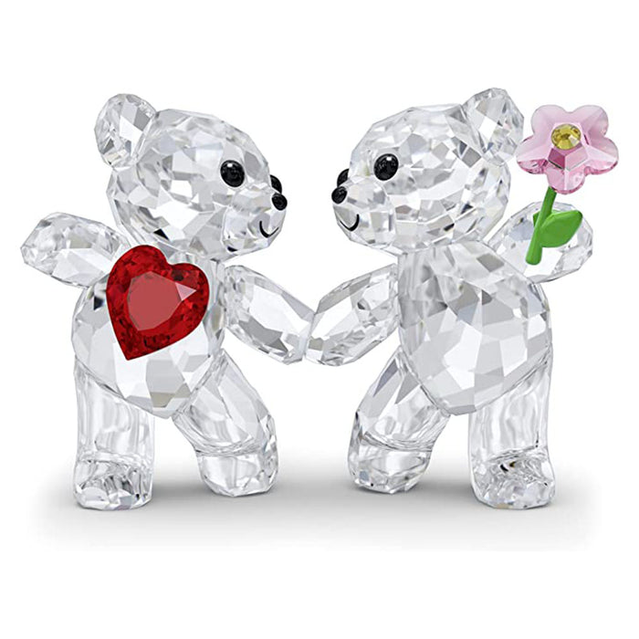 Swarovski Clear Swarovski Crystal with a Red Heart and Pink Flower Accent Kris Bears Happy Together Figurine Set for Home Decor - 5558892