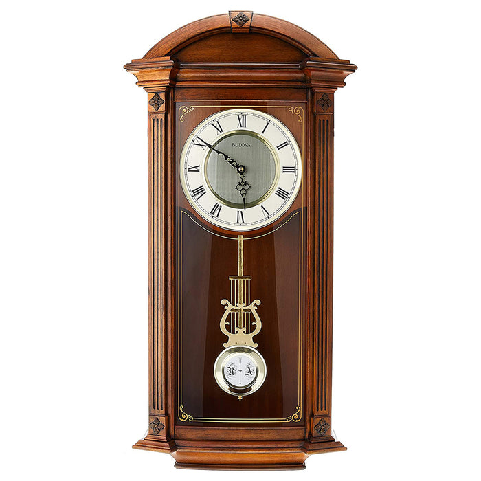 Bulova Hartwick Wall Chime Wood Clock - Black Hands - White Dial - C4331