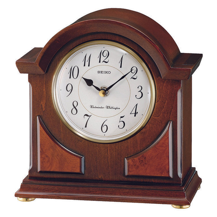 Seiko Mantel Chime Wood Clock - Black Hands - White Dial - QXJ012BLH