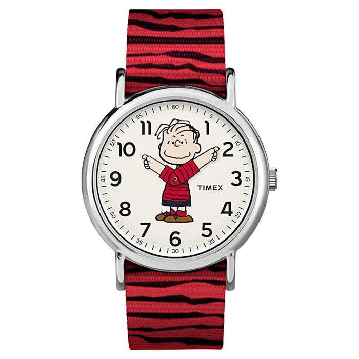 Timex Womens Weekender Peanuts White Dial Red Collection Nylon Band Watch - TW2R41200