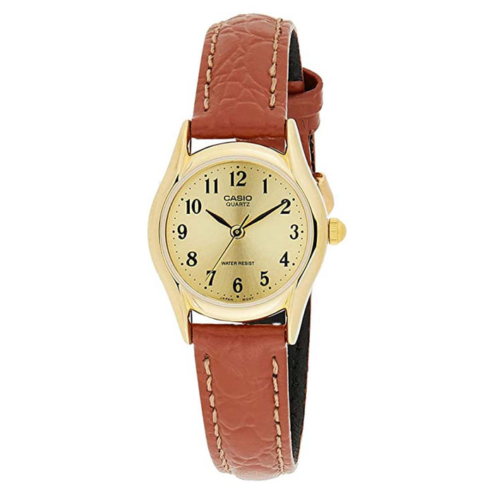 Casio Women's Gold Dial Brown Leather Band Japanese Quartz Watch - LTP-1094Q-9BRDF