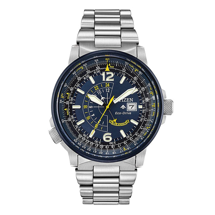 Citizen Mens Eco-Drive Promaster Nighthawk Blue Dial Silver Band Stainless Steel Bracelet Watch - BJ7006-56L