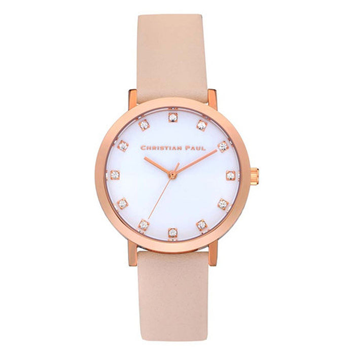 Christian Paul Unisex Rose Gold Stainless Steel Peach Leather Band White Dial Round Watch - SWL-02
