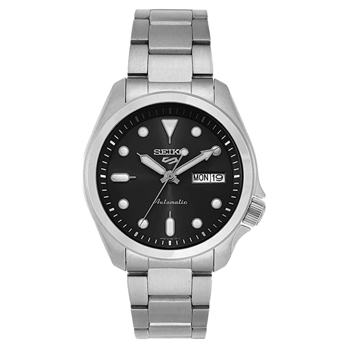 Seiko Men's Black Dial Silver Stainless Steel Band Automatic Watch - SRPE55