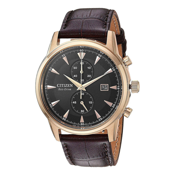 Citizen Eco-Drive Mens Brown Leather Band Black Quartz Dial Watch -  CA7003-06E