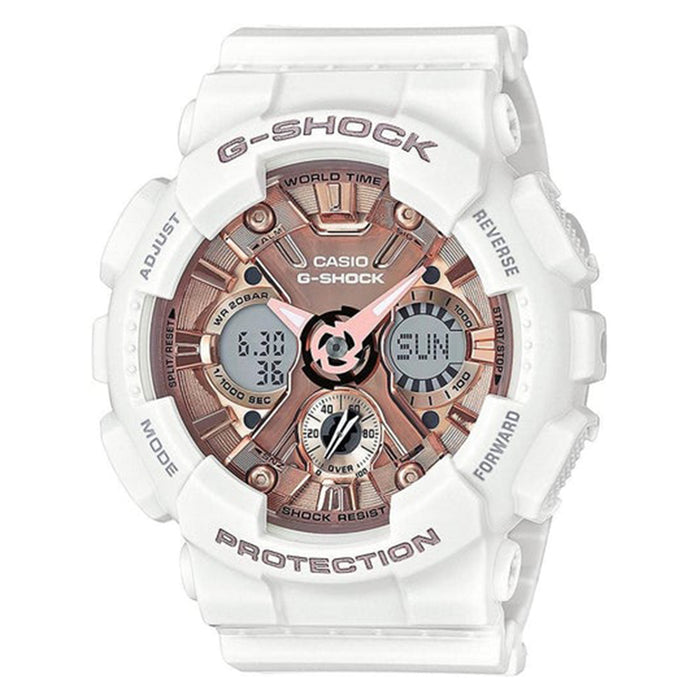 Casio Women's G-Shock White Resin Band Rose Gold Analog-Digital Dial Quartz Watch - GMA-S120MF-7A2CR